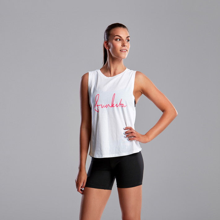 Hank The Tank Top White Scribble FKA008 - Womens