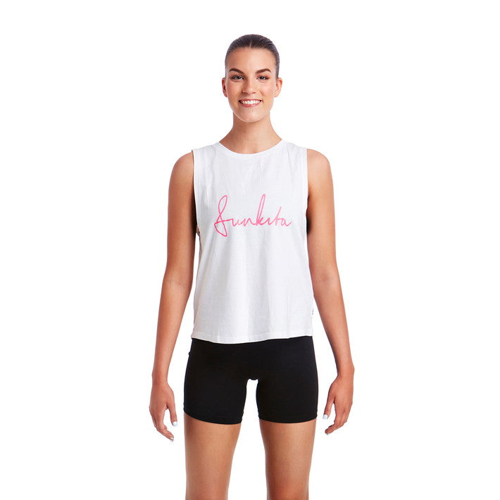 Hank The Tank Top White Scribble FKA008 - Womens
