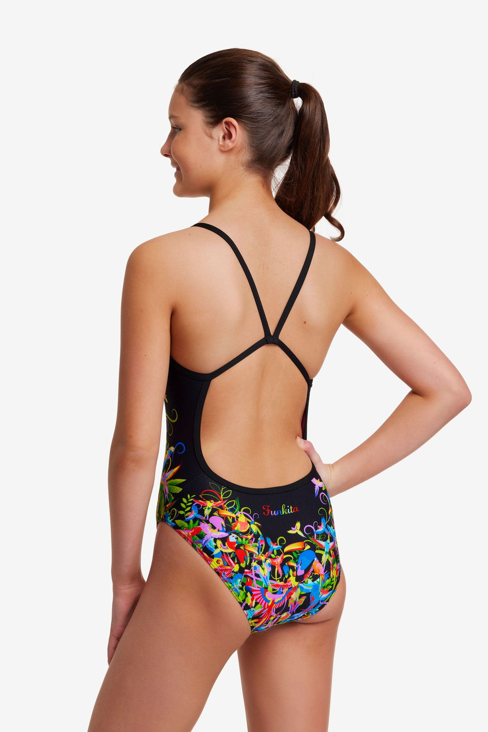 Macaw Magic Single Strap One Piece Swimsuit FS16G - Girls